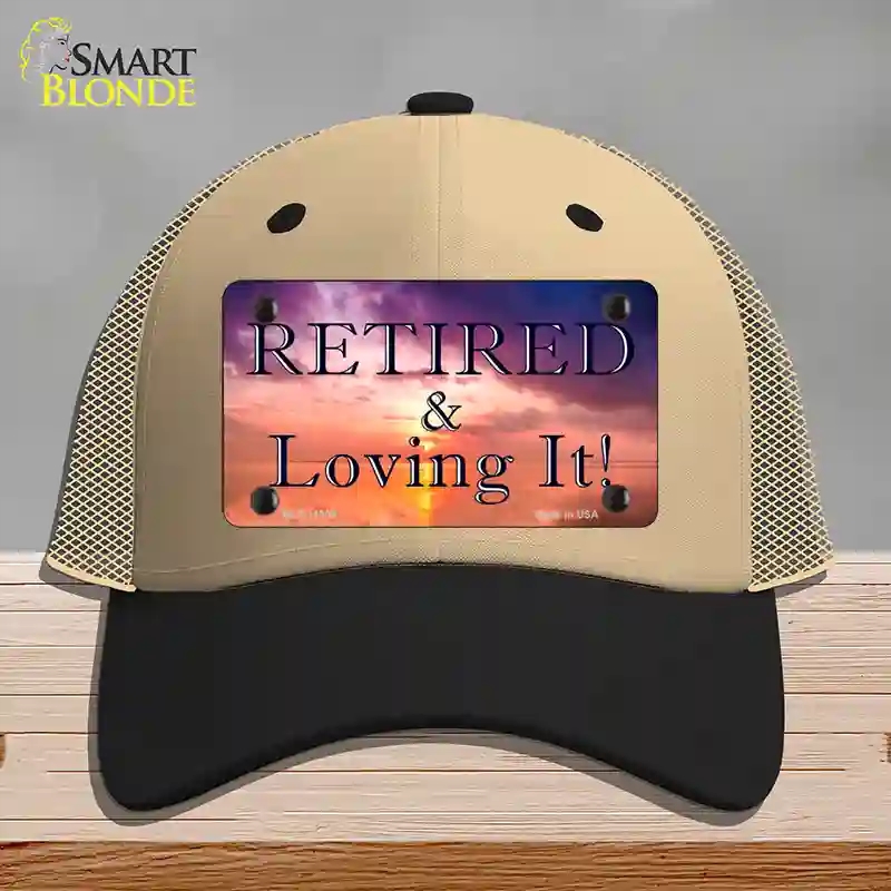 HAT02-MLP-11909 Retired & Loving It Novelty License Plate Hat, Mesh - Khaki & Black