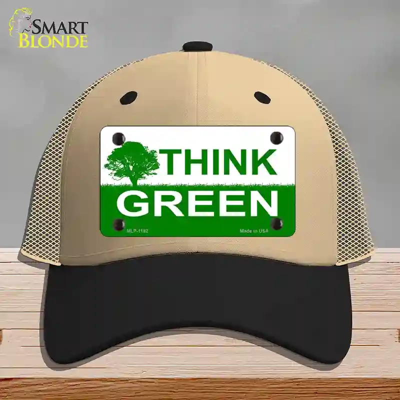 HAT02-MLP-1192 Think Green Novelty License Plate Hat, Mesh - Khaki & Black