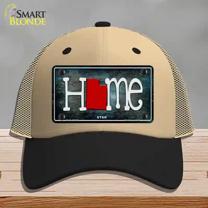 HAT02-MLP-12035 Utah Home State Outline Novelty License Plate Hat, Mesh - Khaki & Black