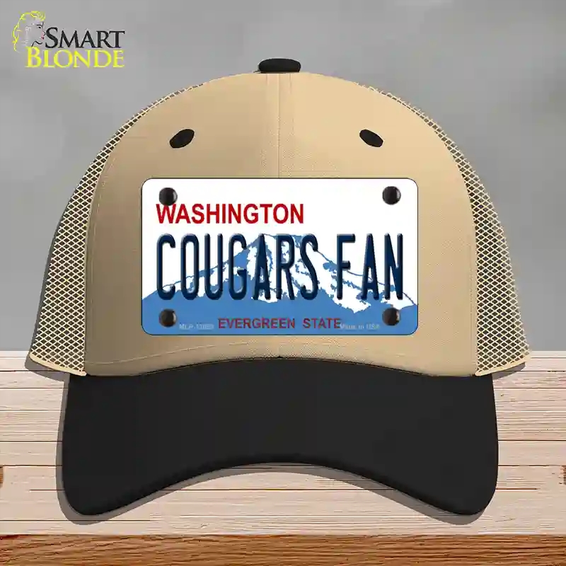 HAT02-MLP-12058 Washington Cougars Fan Novelty License Plate Hat, Mesh - Khaki & Black