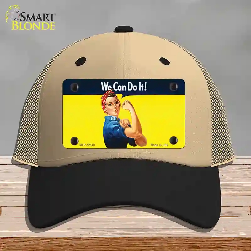 HAT02-MLP-12140 We Can Do It Novelty License Plate Hat, Mesh - Khaki & Black