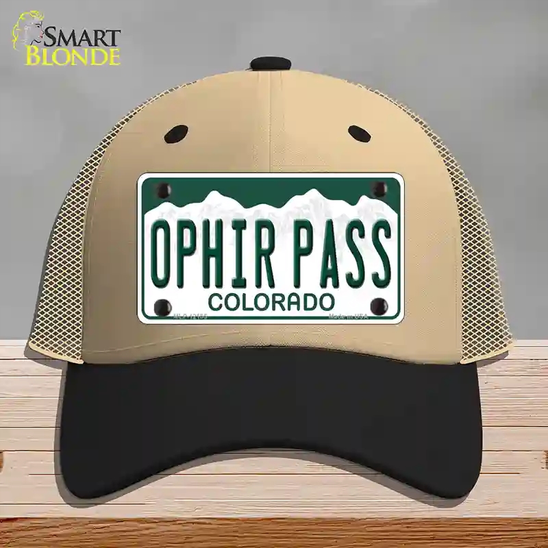 HAT02-MLP-12155 Ophir Pass Colorado Novelty License Plate Hat, Mesh - Khaki & Black