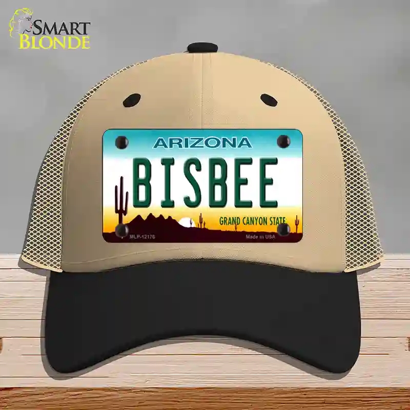 HAT02-MLP-12176 Bisbee Arizona Novelty License Plate Hat, Mesh - Khaki & Black