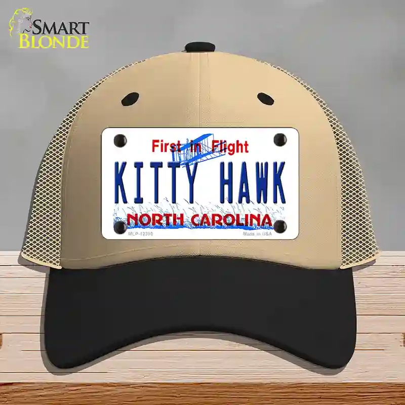 HAT02-MLP-12305 North Carolina Kitty Hawk Novelty License Plate Hat, Mesh - Khaki & Black