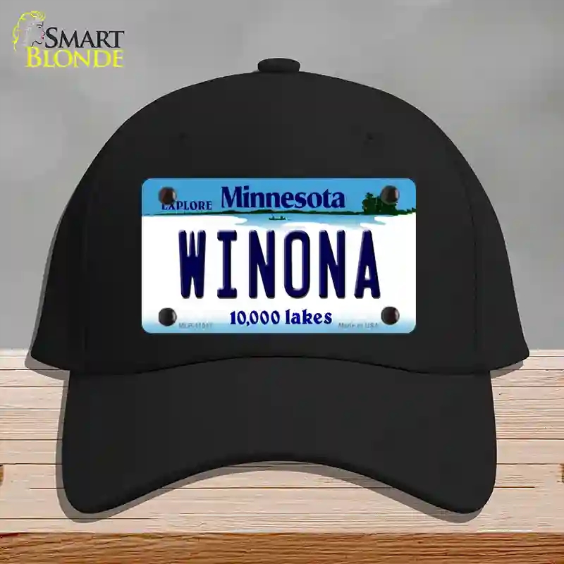 HAT03-MLP-11047 Winona Minnesota State Novelty License Plate Hat, Cotton - Black