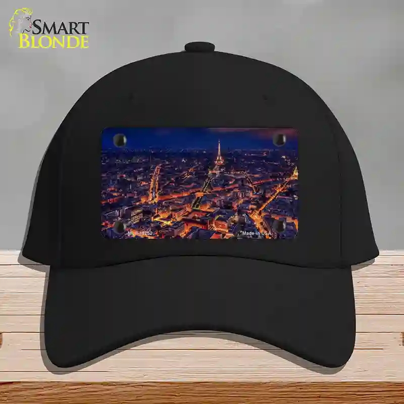 HAT03-MLP-11252 Paris At Night Eiffel Tower in Center Novelty License Plate Hat, Cotton - Black