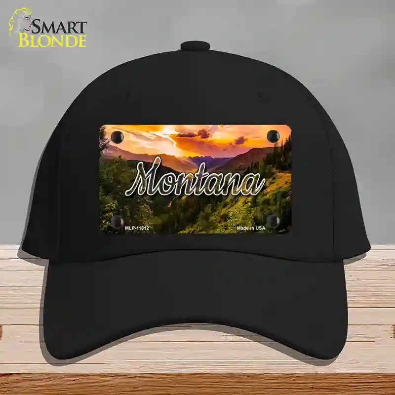 HAT03-MLP-11612 Montana Forest Sunset State Novelty License Plate Hat, Cotton - Black