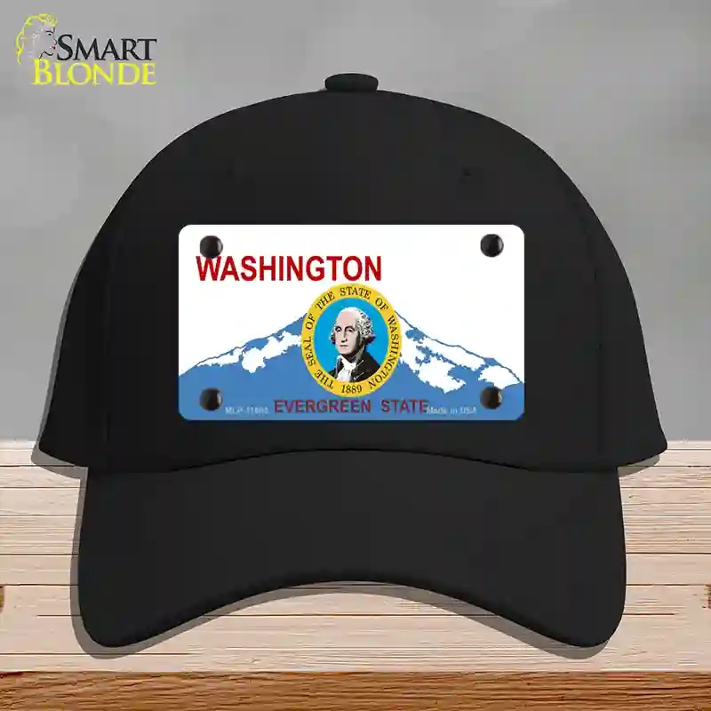 HAT03-MLP-11683 Washington Seal & State Novelty License Plate Hat, Cotton - Black