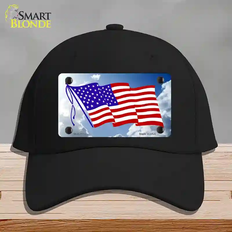 HAT03-MLP-1211 American Flag Cloud Novelty License Plate Hat, Cotton - Black