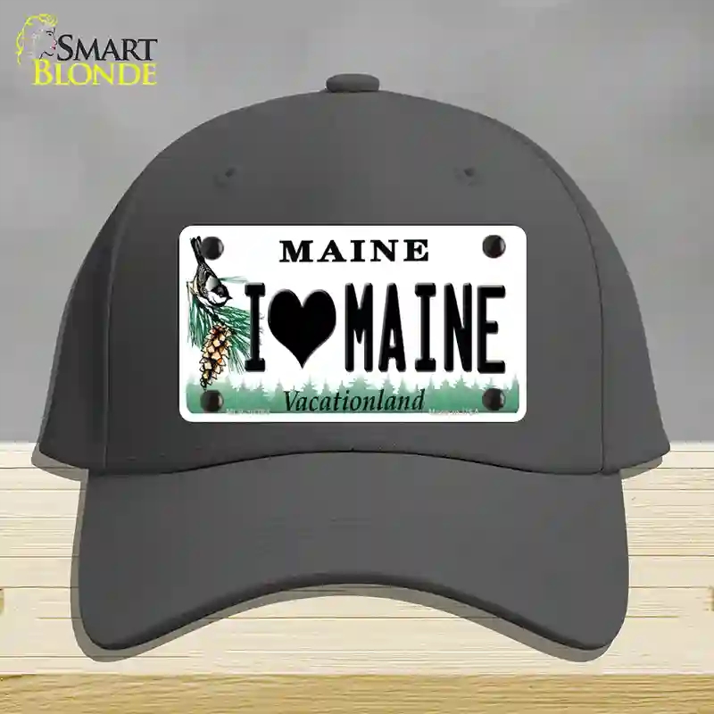 HAT04-MLP-10384 I Love Maine Novelty License Plate Hat, Cotton - Charcoal