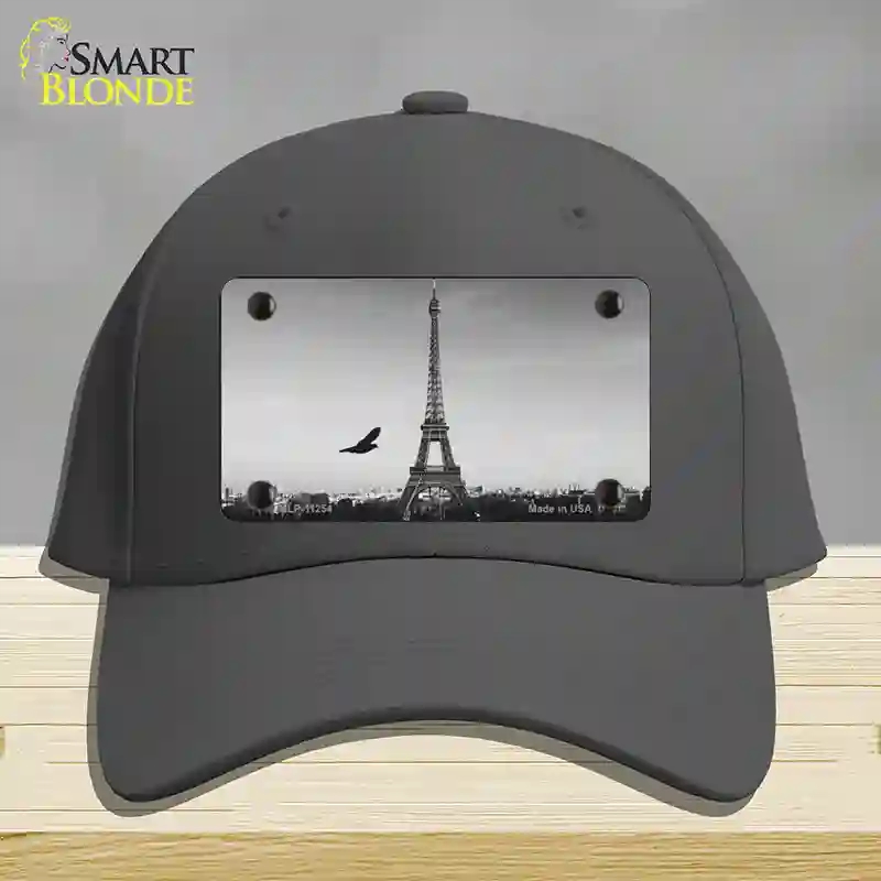 HAT04-MLP-11254 Eiffel Tower Black & White with Bird Novelty License Plate Hat, Cotton - Charcoal