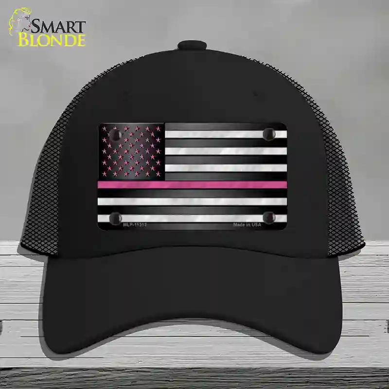 HAT01-MLP-11313 Thin Pink Line with Stars Novelty License Plate Hat, Mesh - Black