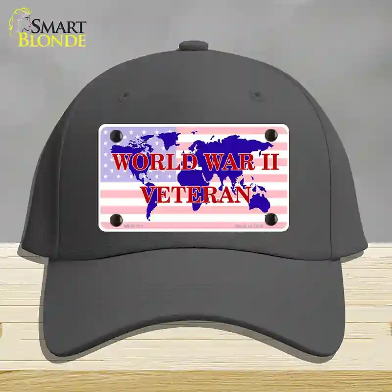 HAT04-MLP-119 WW II Veteran Novelty License Plate Hat, Cotton - Charcoal