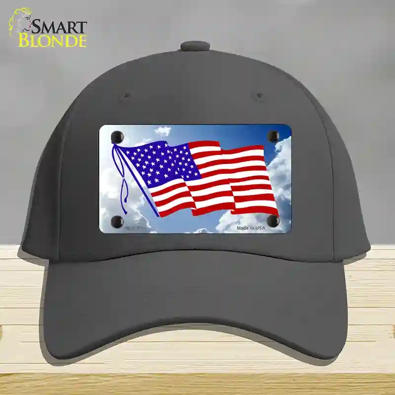 HAT04-MLP-1211 American Flag Cloud Novelty License Plate Hat, Cotton - Charcoal