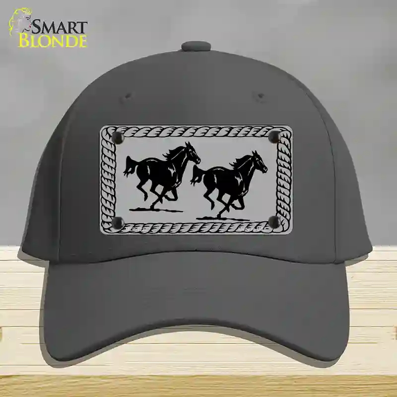 HAT04-MLP-1233 Two Running Horses Novelty License Plate Hat, Cotton - Charcoal