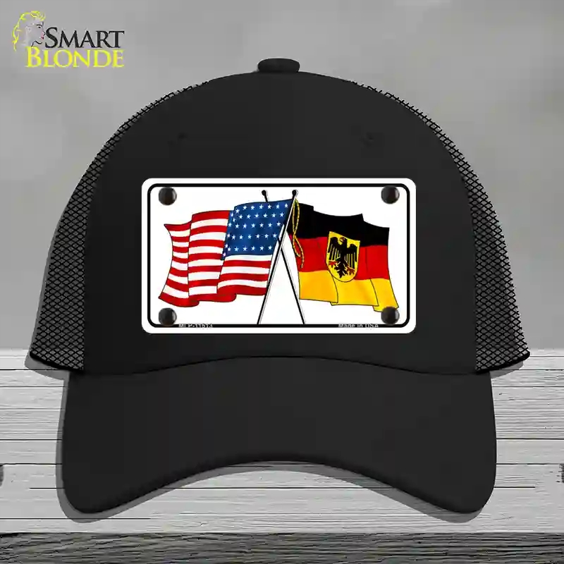 HAT01-MLP-11513 Germany Crossed US Flag Novelty License Plate Hat, Mesh - Black
