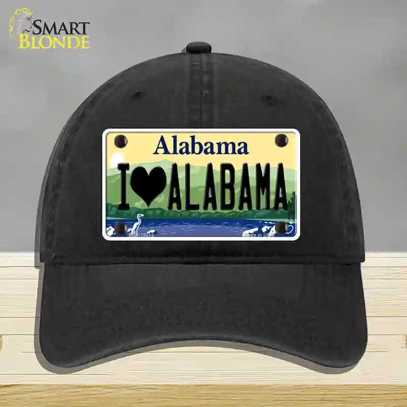 HAT07-MLP-10013 I Love Alabama Novelty License Plate Hat, Unconstructed Cotton - Black