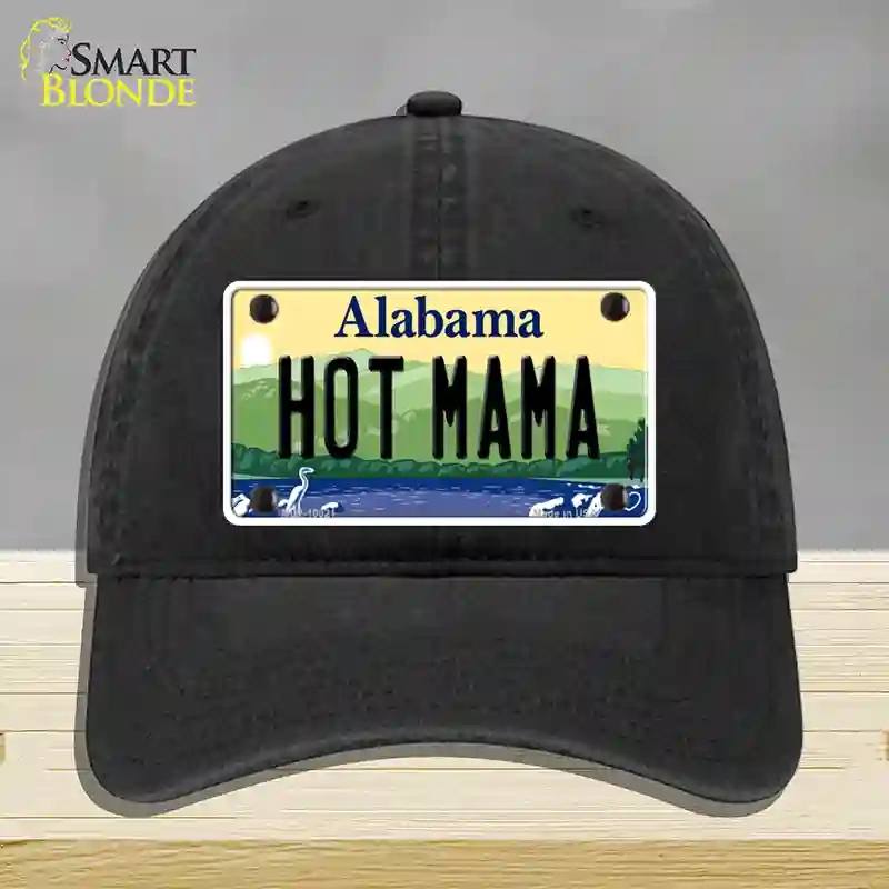 HAT07-MLP-10021 Hot Mama Alabama Novelty License Plate Hat, Unconstructed Cotton - Black