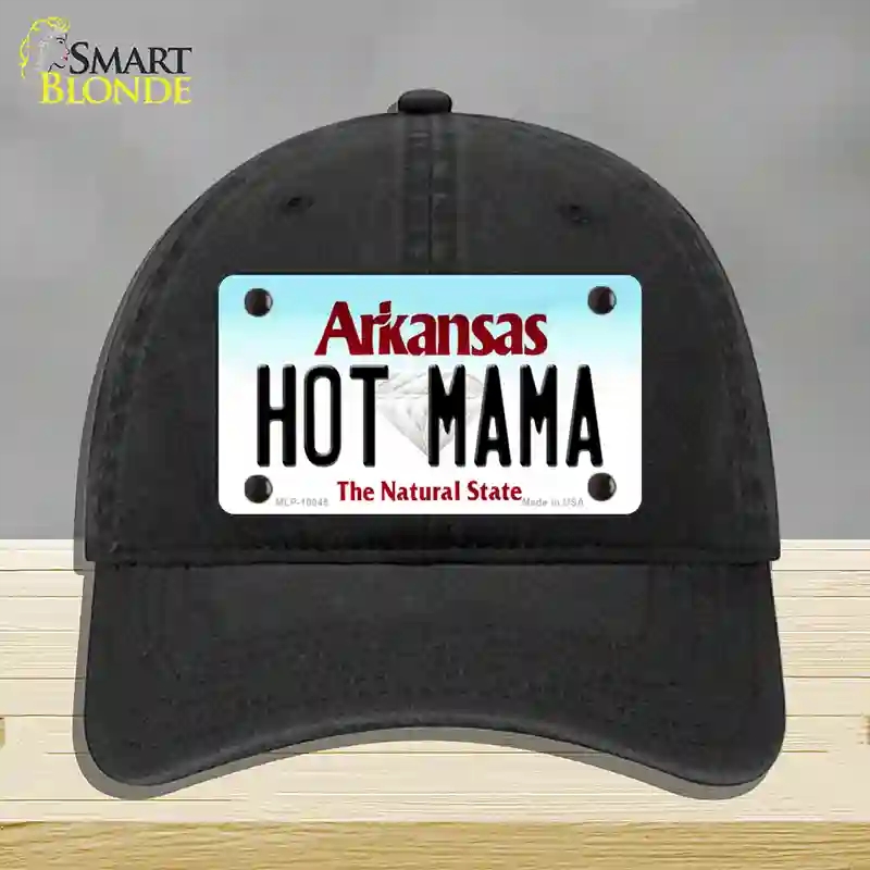 HAT07-MLP-10045 Hot Mama Arkansas Novelty License Plate Hat, Unconstructed Cotton - Black