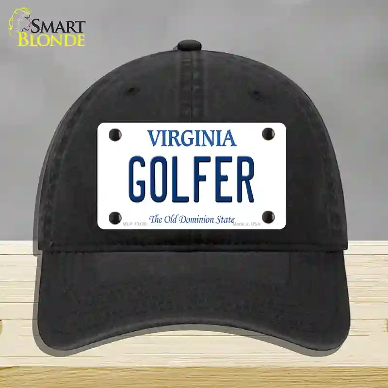 HAT07-MLP-10138 Golfer Virginia Novelty License Plate Hat, Unconstructed Cotton - Black