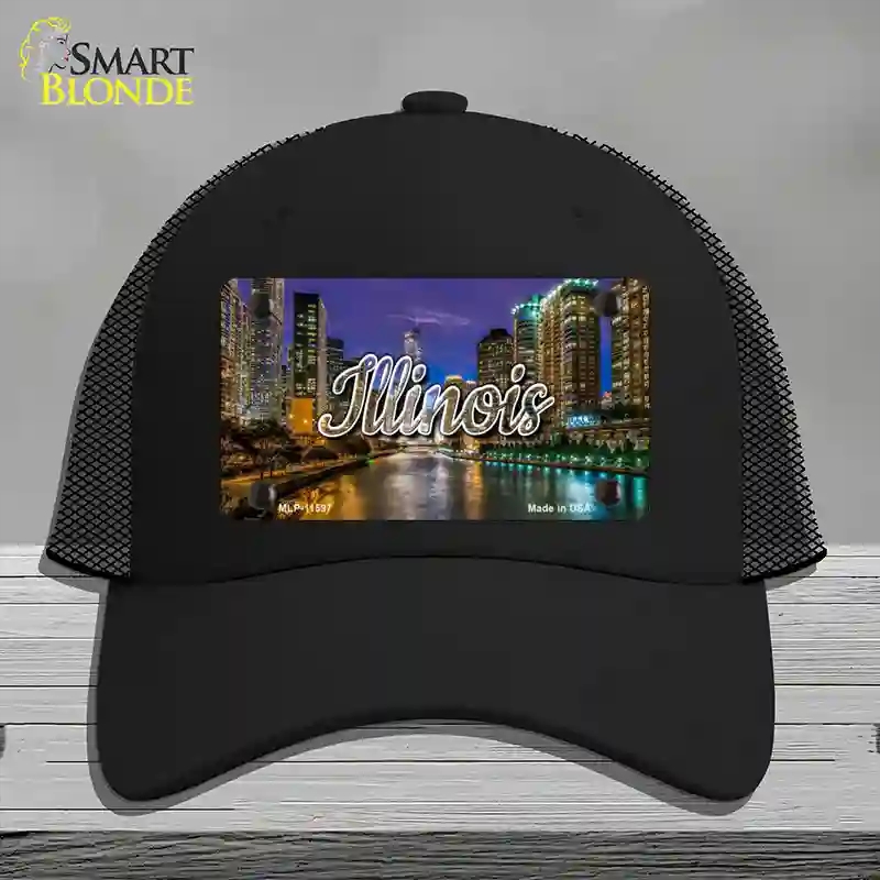 HAT01-MLP-11597 Illinois River City Lights State Novelty License Plate Hat, Mesh - Black