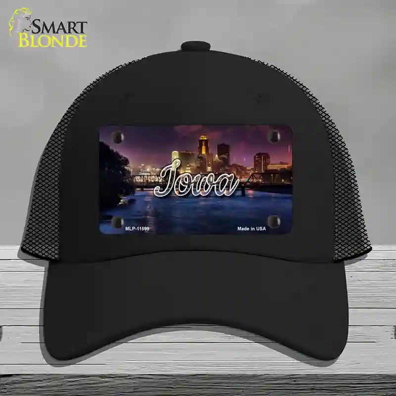 HAT01-MLP-11599 Iowa Bridge City Lights State Novelty License Plate Hat, Mesh - Black