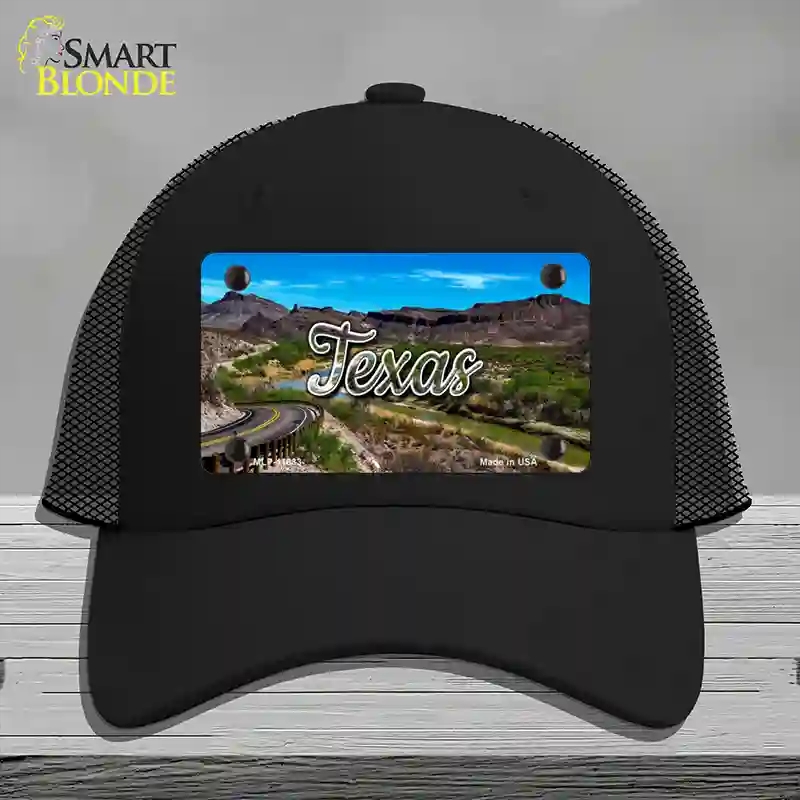 HAT01-MLP-11633 Texas Open Mountain Road State Novelty License Plate Hat, Mesh - Black