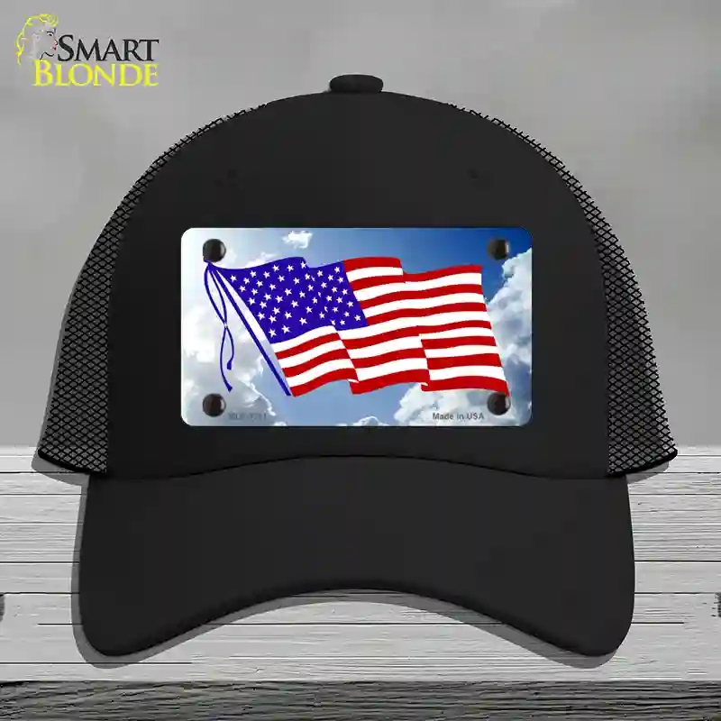 HAT01-MLP-1211 American Flag Cloud Novelty License Plate Hat, Mesh - Black