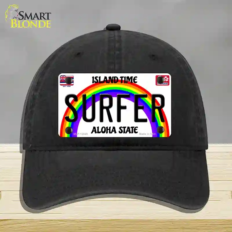 HAT07-MLP-12549 Surfer Hawaii Novelty License Plate Hat, Unconstructed Cotton - Black