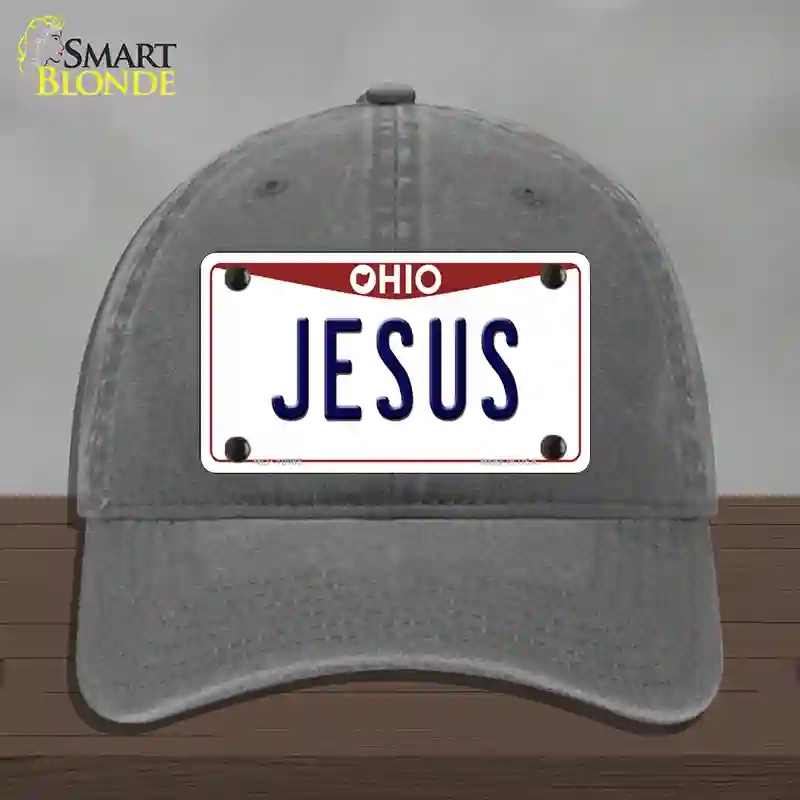 HAT08-MLP-10085 Jesus Ohio Novelty License Plate Hat, Unconstructed Cotton - Charcoal