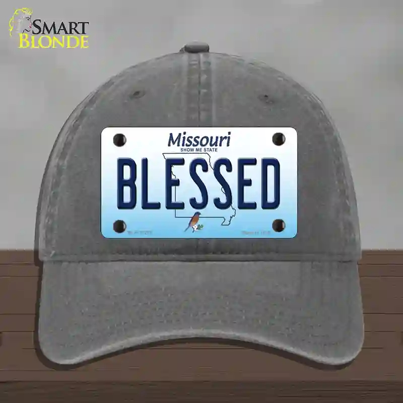 HAT08-MLP-10270 Blessed Missouri Novelty License Plate Hat, Unconstructed Cotton - Charcoal