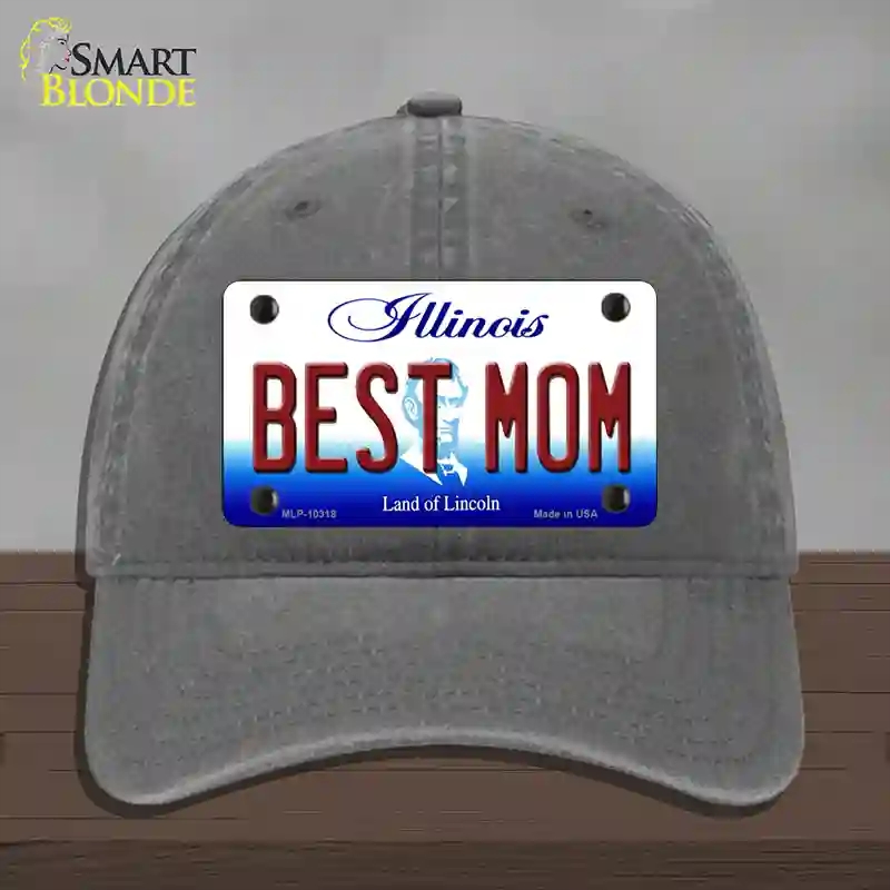HAT08-MLP-10318 Best Mom Illinois Novelty License Plate Hat, Unconstructed Cotton - Charcoal