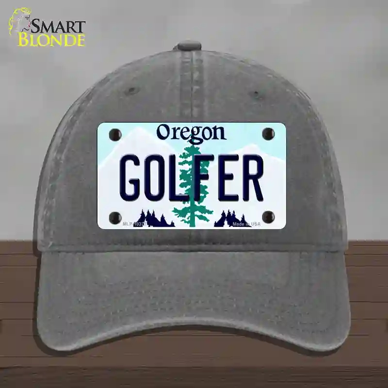 HAT08-MLP-10377 Golfer Oregon Novelty License Plate Hat, Unconstructed Cotton - Charcoal