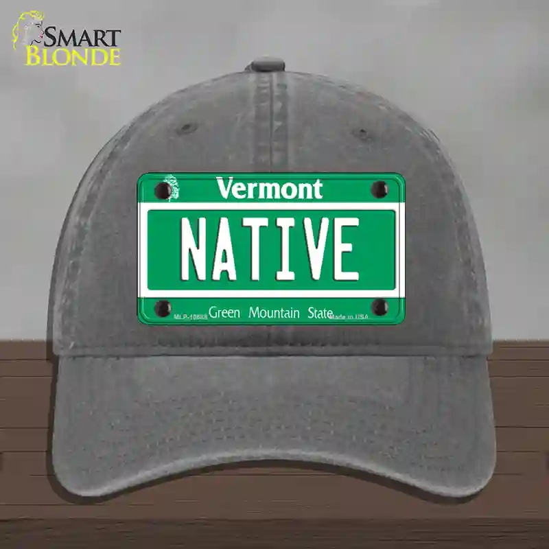 HAT08-MLP-10688 Native Vermont Novelty License Plate Hat, Unconstructed Cotton - Charcoal