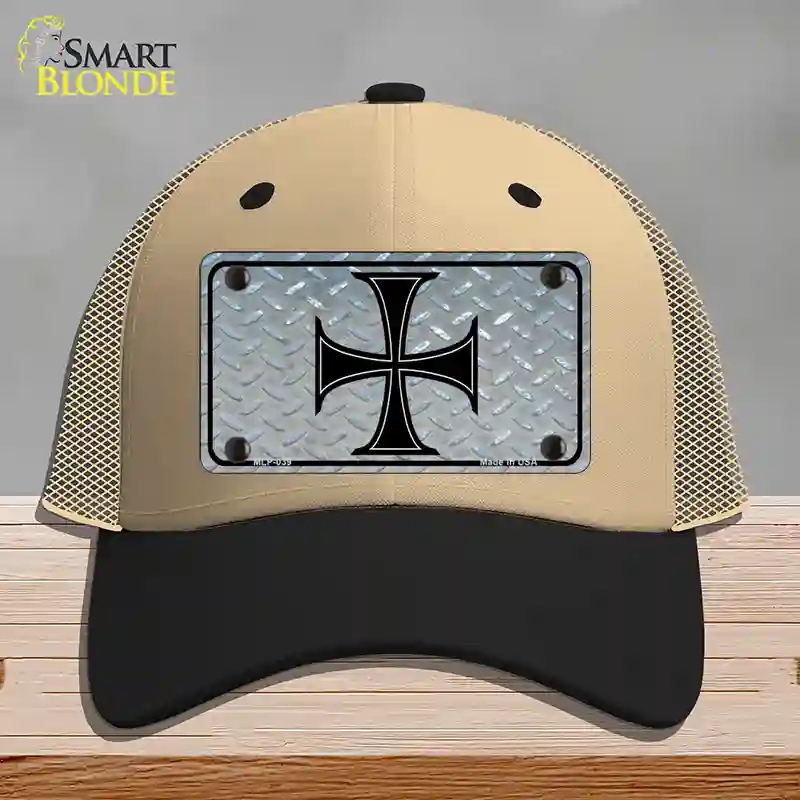 HAT02-MLP-039 Maltese Cross Novelty License Plate Hat, Mesh - Khaki & Black