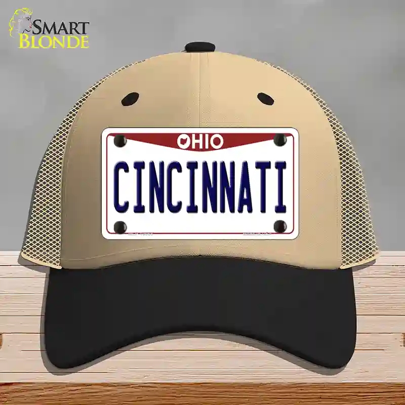 HAT02-MLP-10068 Cincinnati Ohio Novelty License Plate Hat, Mesh - Khaki & Black
