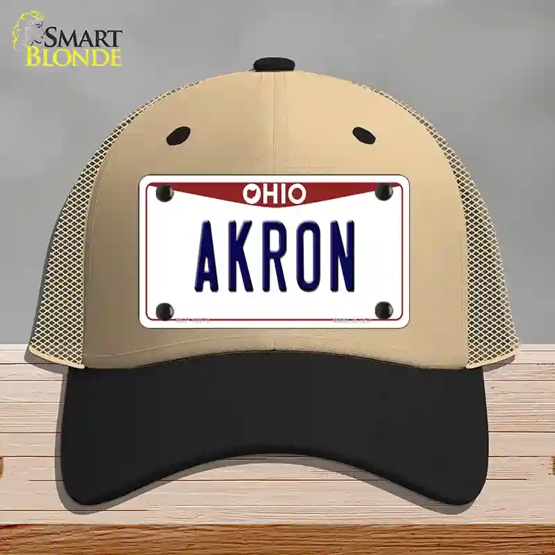 HAT02-MLP-10070 Akron Ohio Novelty License Plate Hat, Mesh - Khaki & Black