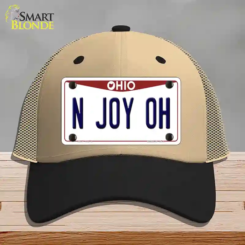 HAT02-MLP-10073 N Joy OH Ohio Novelty License Plate Hat, Mesh - Khaki & Black
