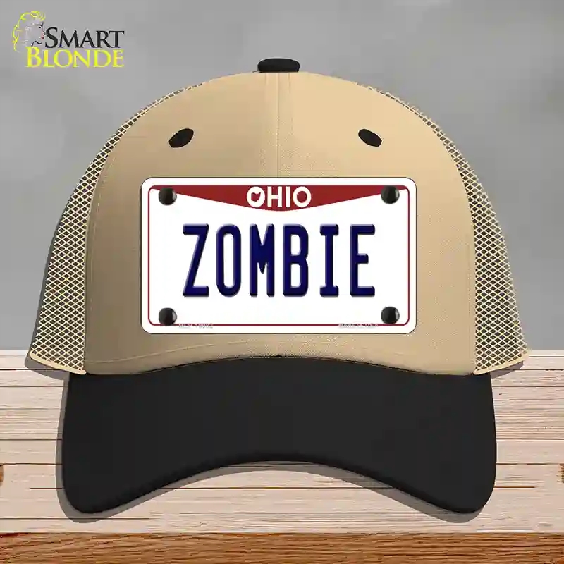 HAT02-MLP-10082 Zombie Ohio Novelty License Plate Hat, Mesh - Khaki & Black