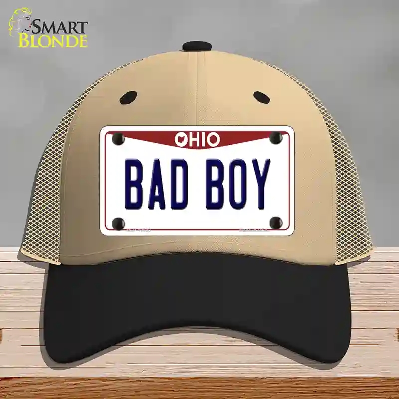 HAT02-MLP-10098 Bad Boy Ohio Novelty License Plate Hat, Mesh - Khaki & Black