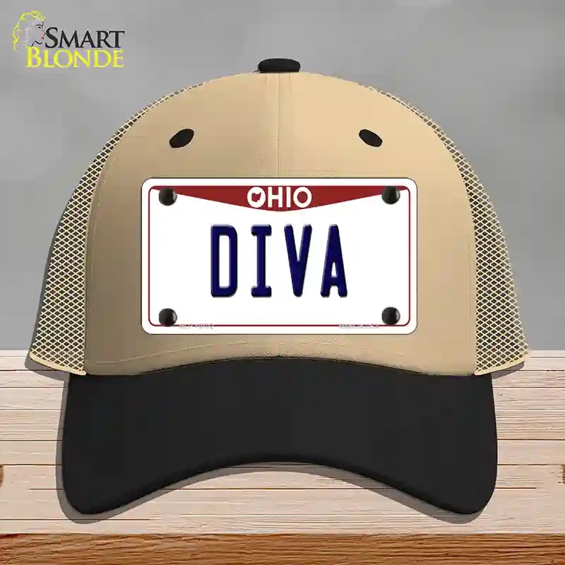 HAT02-MLP-10102 Diva Ohio Novelty License Plate Hat, Mesh - Khaki & Black