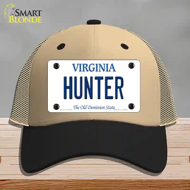 HAT02-MLP-10130 Hunter Virginia Novelty License Plate Hat, Mesh - Khaki & Black