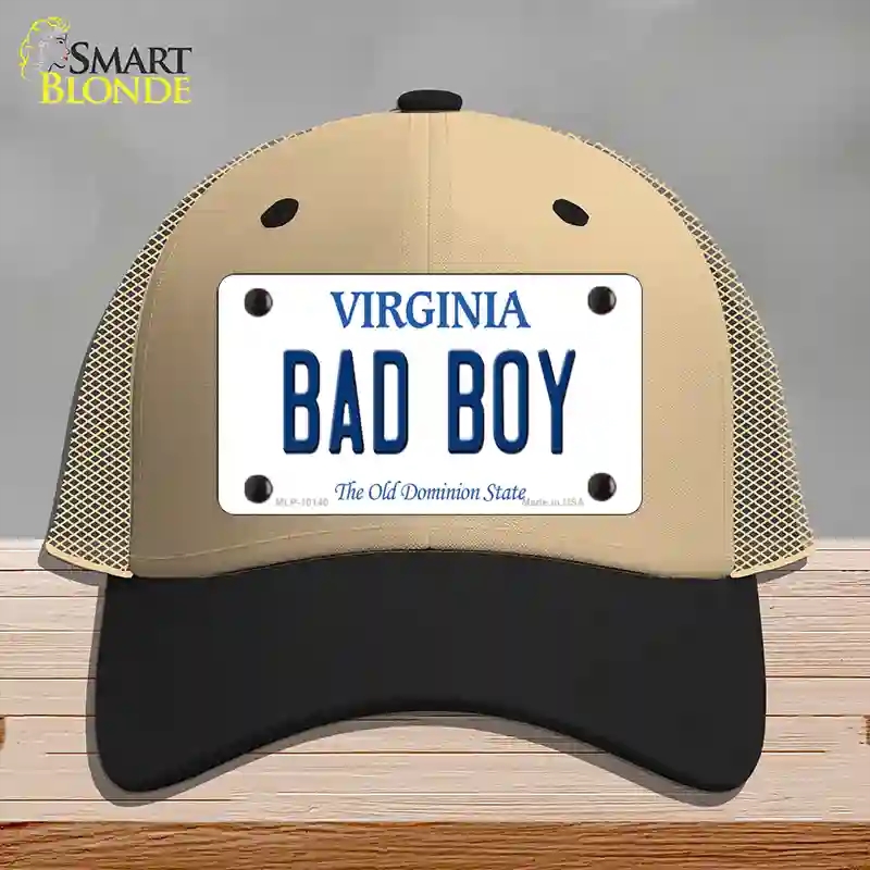 HAT02-MLP-10140 Bad Boy Virginia Novelty License Plate Hat, Mesh - Khaki & Black