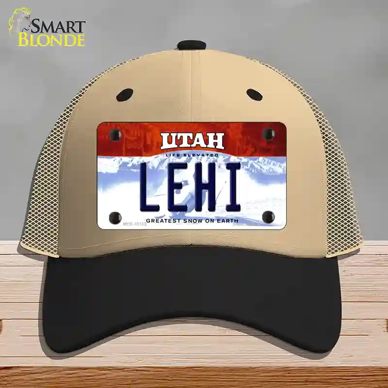 HAT02-MLP-10192 Lehi Utah Novelty License Plate Hat, Mesh - Khaki & Black