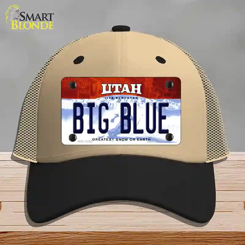 HAT02-MLP-10202 Big Blue Utah Novelty License Plate Hat, Mesh - Khaki & Black