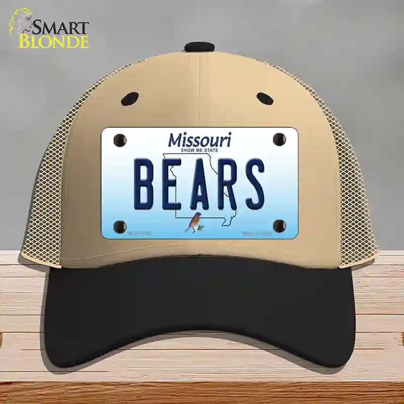 HAT02-MLP-10251 Bears Missouri Novelty License Plate Hat, Mesh - Khaki & Black