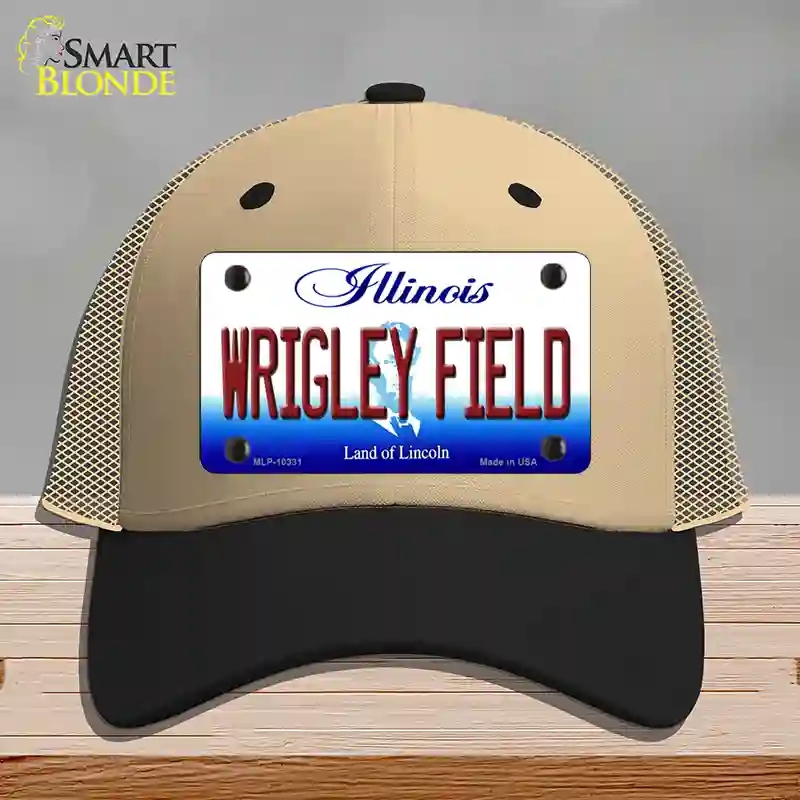 HAT02-MLP-10331 Wrigley Field Illinois Novelty License Plate Hat, Mesh - Khaki & Black