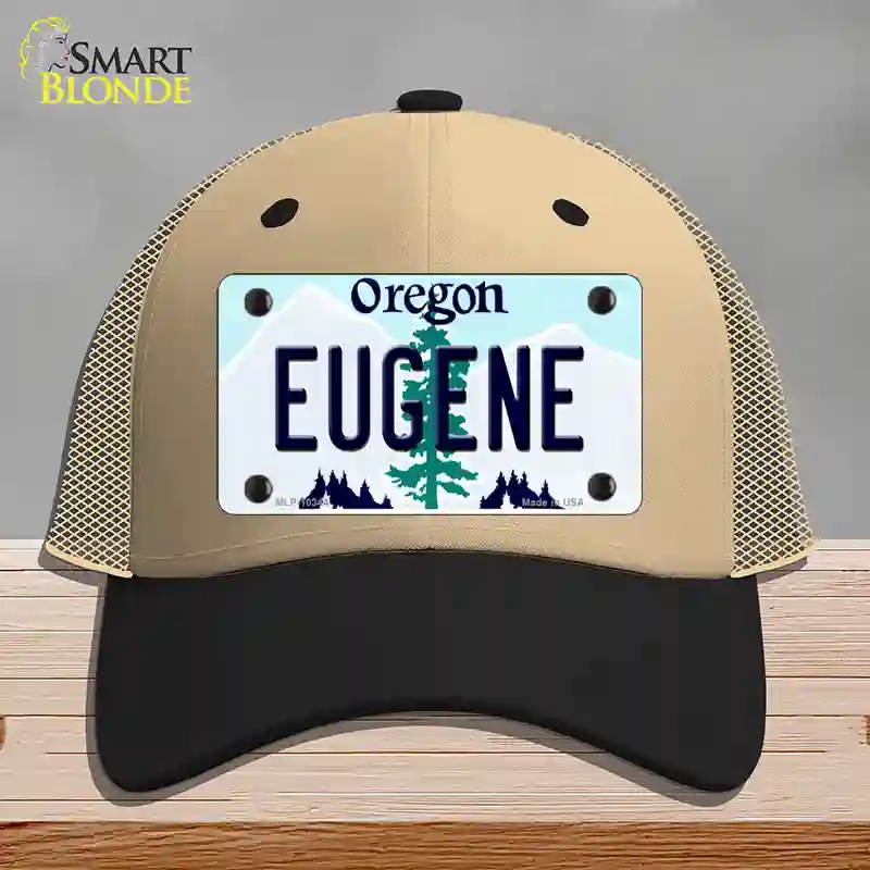 HAT02-MLP-10344 Eugene Oregon Novelty License Plate Hat, Mesh - Khaki & Black