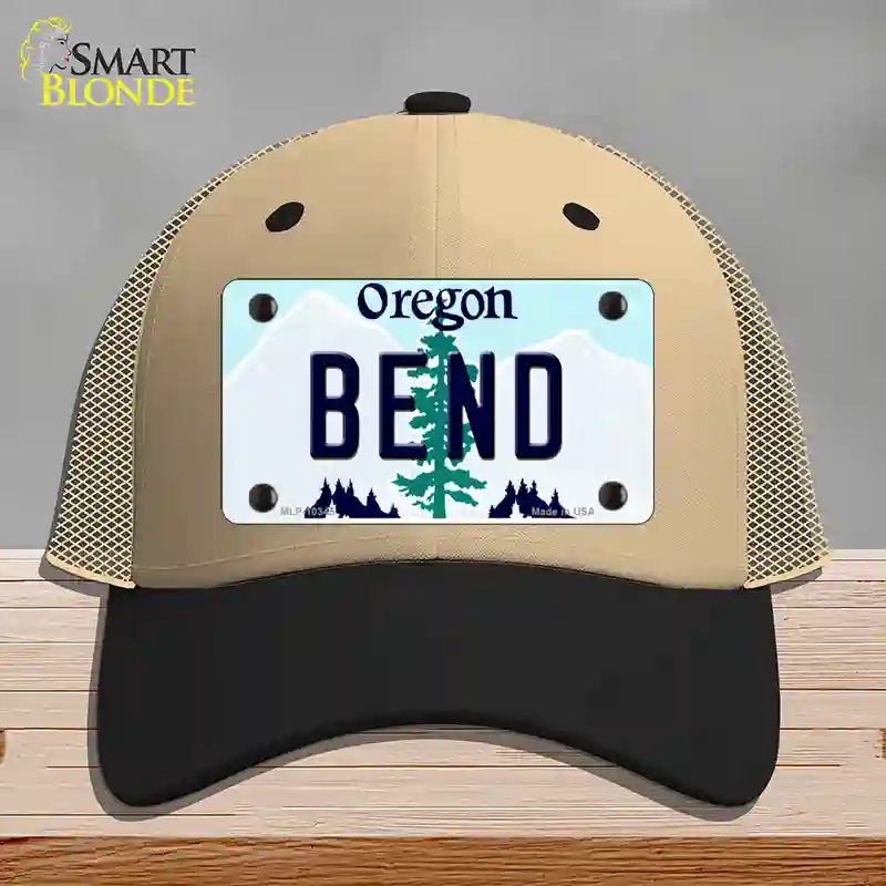 HAT02-MLP-10345 Bend Oregon Novelty License Plate Hat, Mesh - Khaki & Black