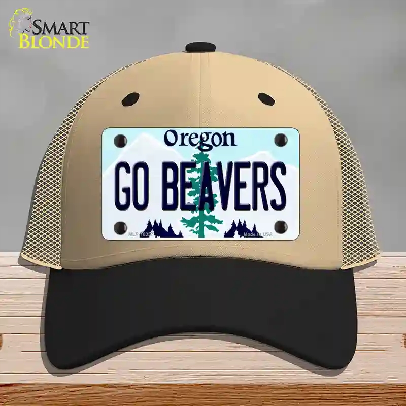 HAT02-MLP-10357 Go Beavers Oregon Novelty License Plate Hat, Mesh - Khaki & Black